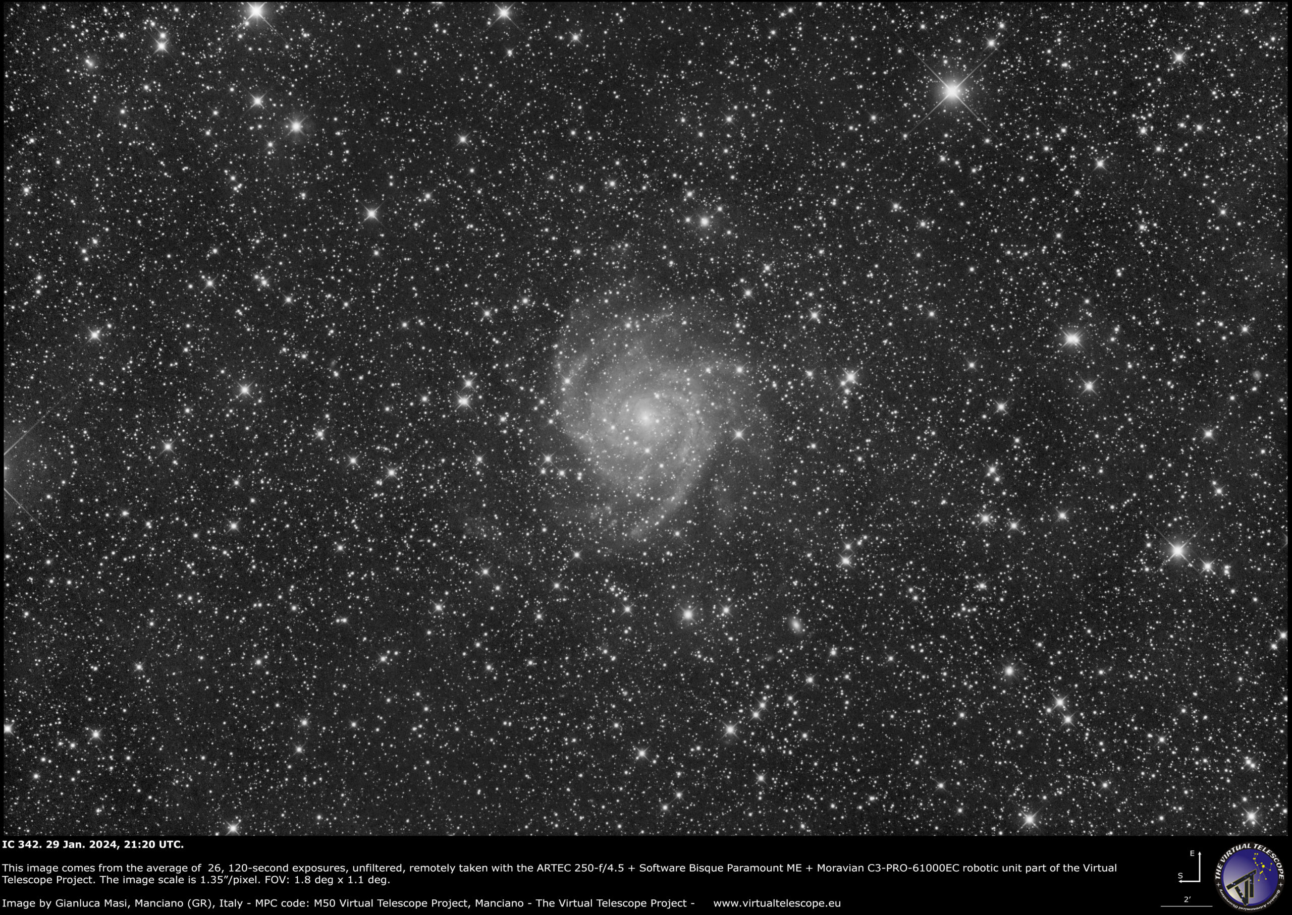 The spiral galaxy IC 342: 29 Jan. 2024.