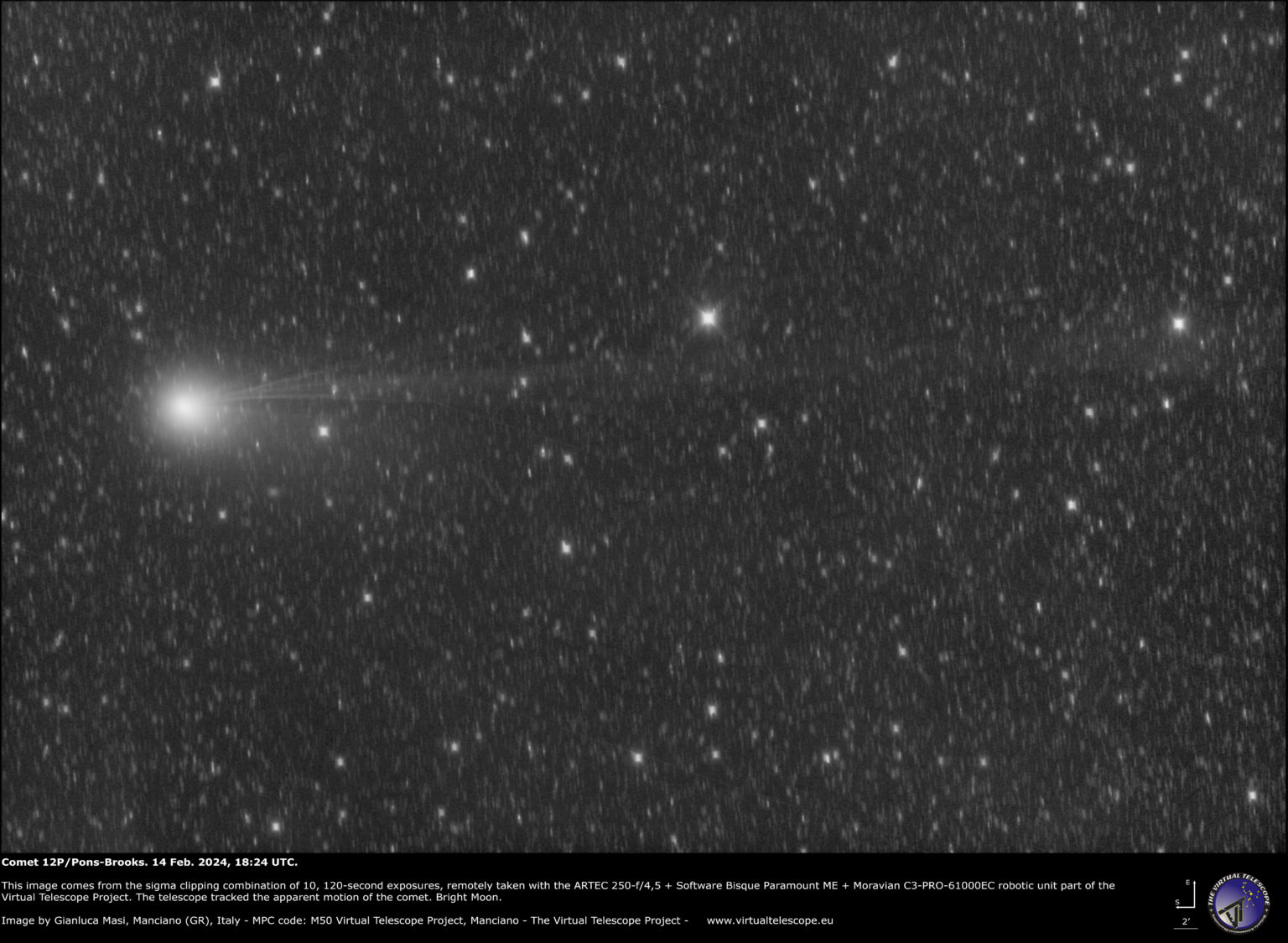 Comet 12P/PonsBrooks a new image 14 Feb. 2024 The Virtual Telescope Project 2.0