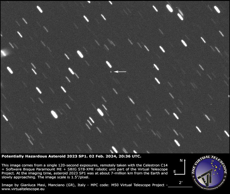 Potentially Hazardous Asteroid 2023 SP1: a image - 2 Feb. 2024.