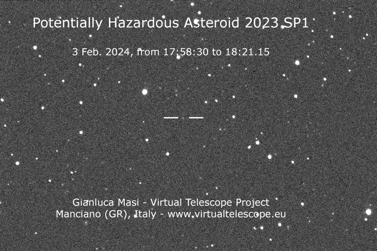 Potentially Hazardous Asteroid 2023 SP1: time-lapse. 3 Feb. 2024.