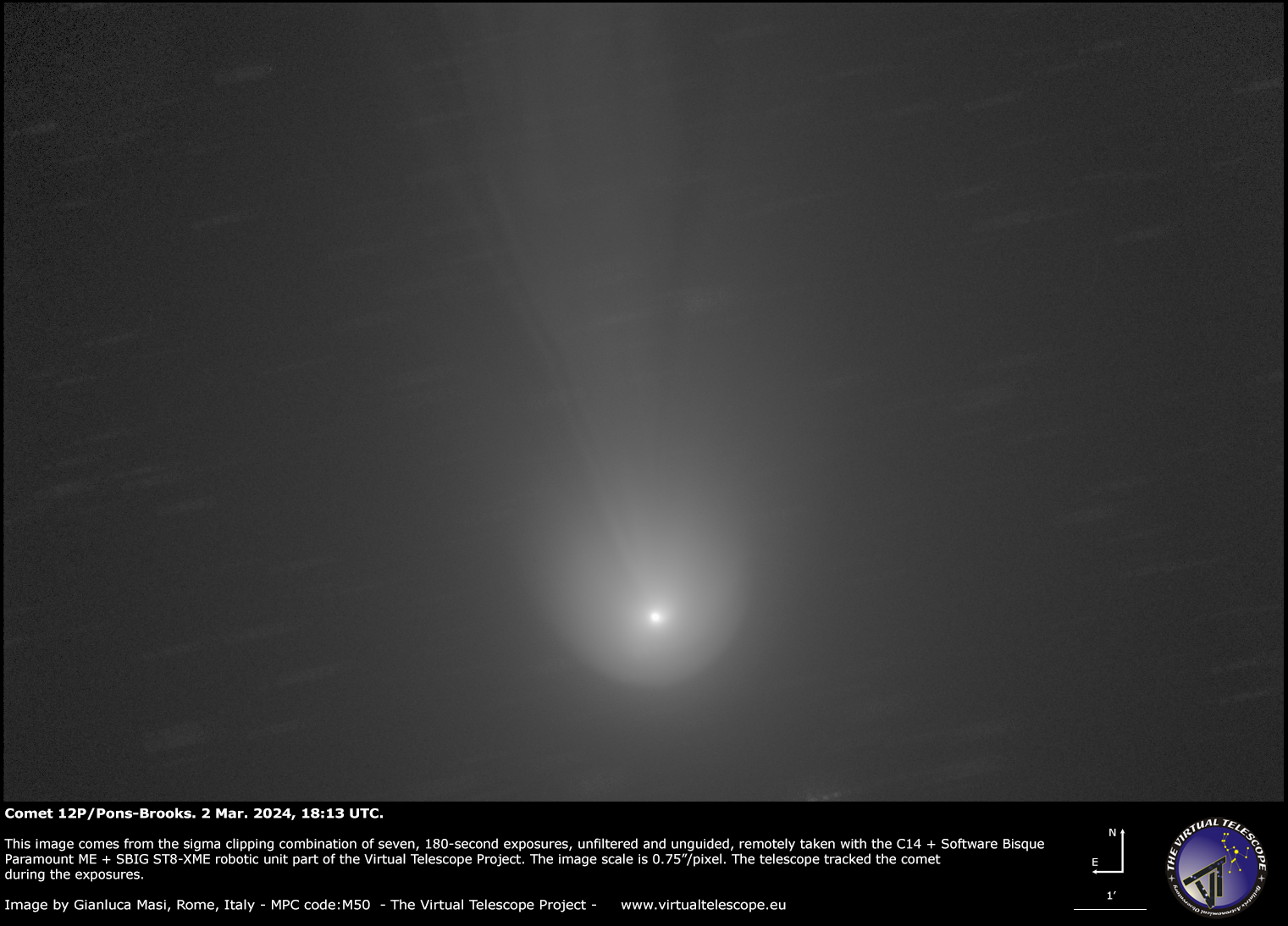 Cometa 12P/Pons-Brooks, primer plano del coma interno: 2 de marzo de 2024.