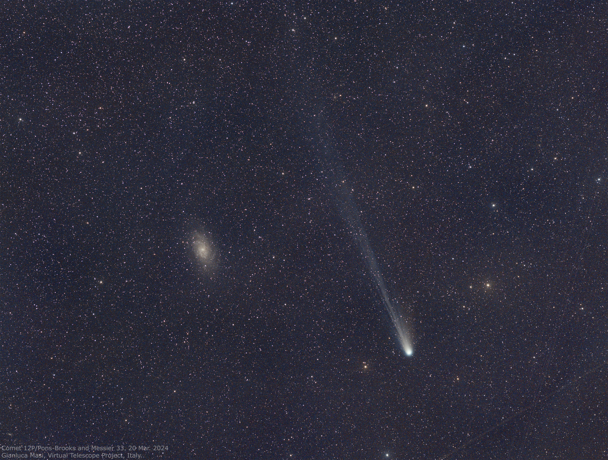 Comet 12P/Pons-Brooks and the Triangulum Galaxy (M 33). 20 Mar. 2024.