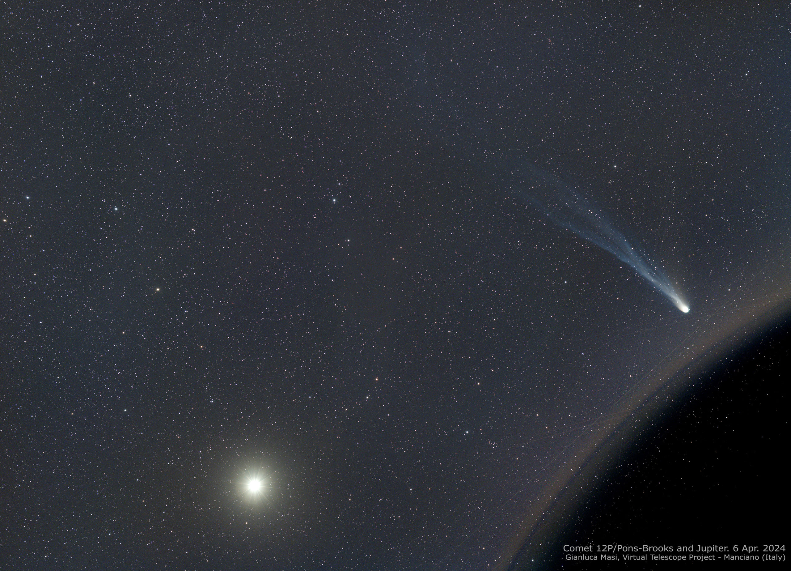 Comet 12P/Pons-Brooks and Jupiter. 6 Apr. 2024.