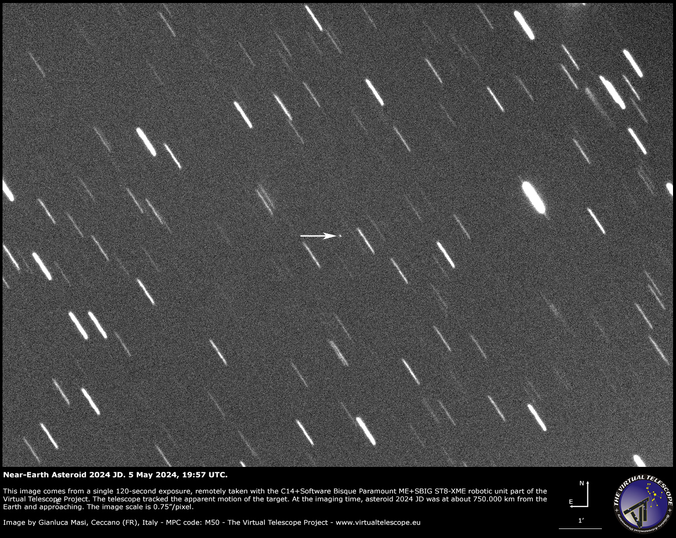 Astéroïde géocroiseur 2024 JD Rencontre très rapprochée : Image – 5 mai 2024.