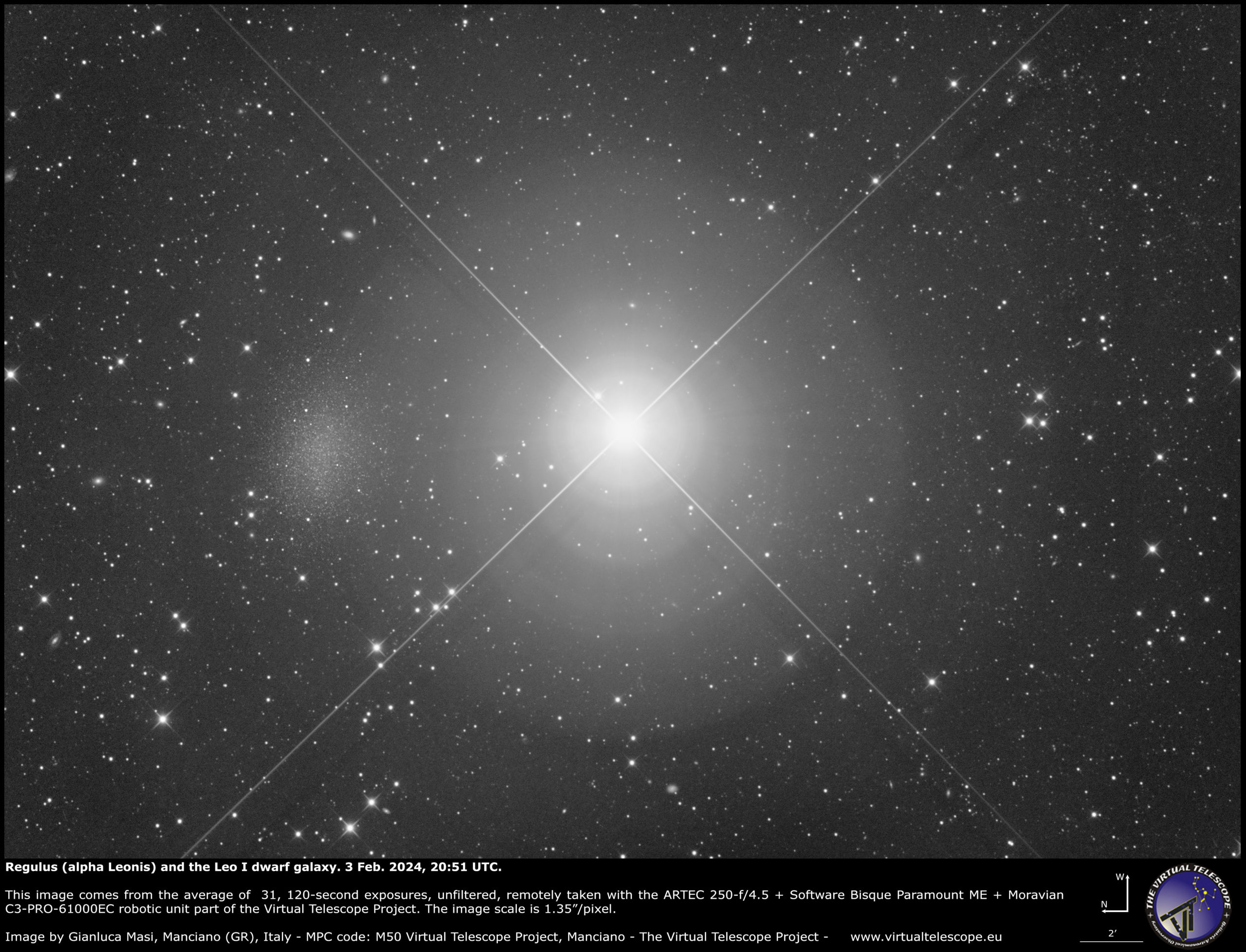 Regulus, Cor Leonis, and Leo I dwarf galaxy an image 3 Feb. 2025