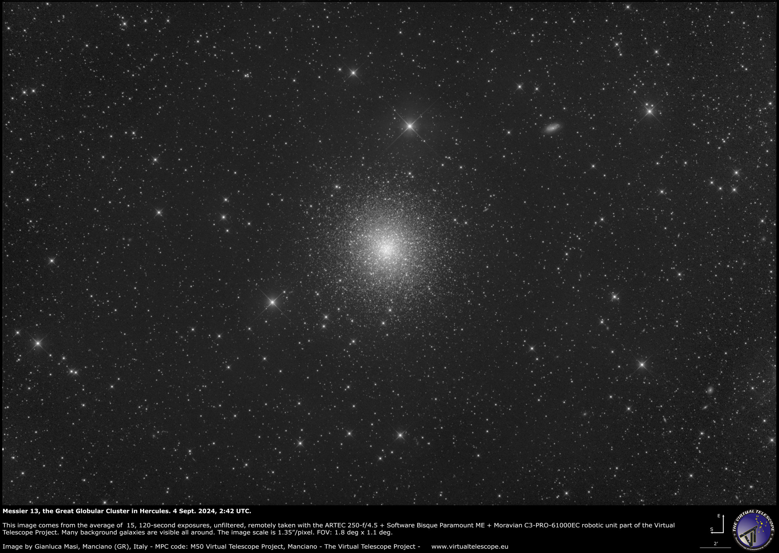Messier 13 (NGC 6205), the Great Globular Cluster in Hercules.
