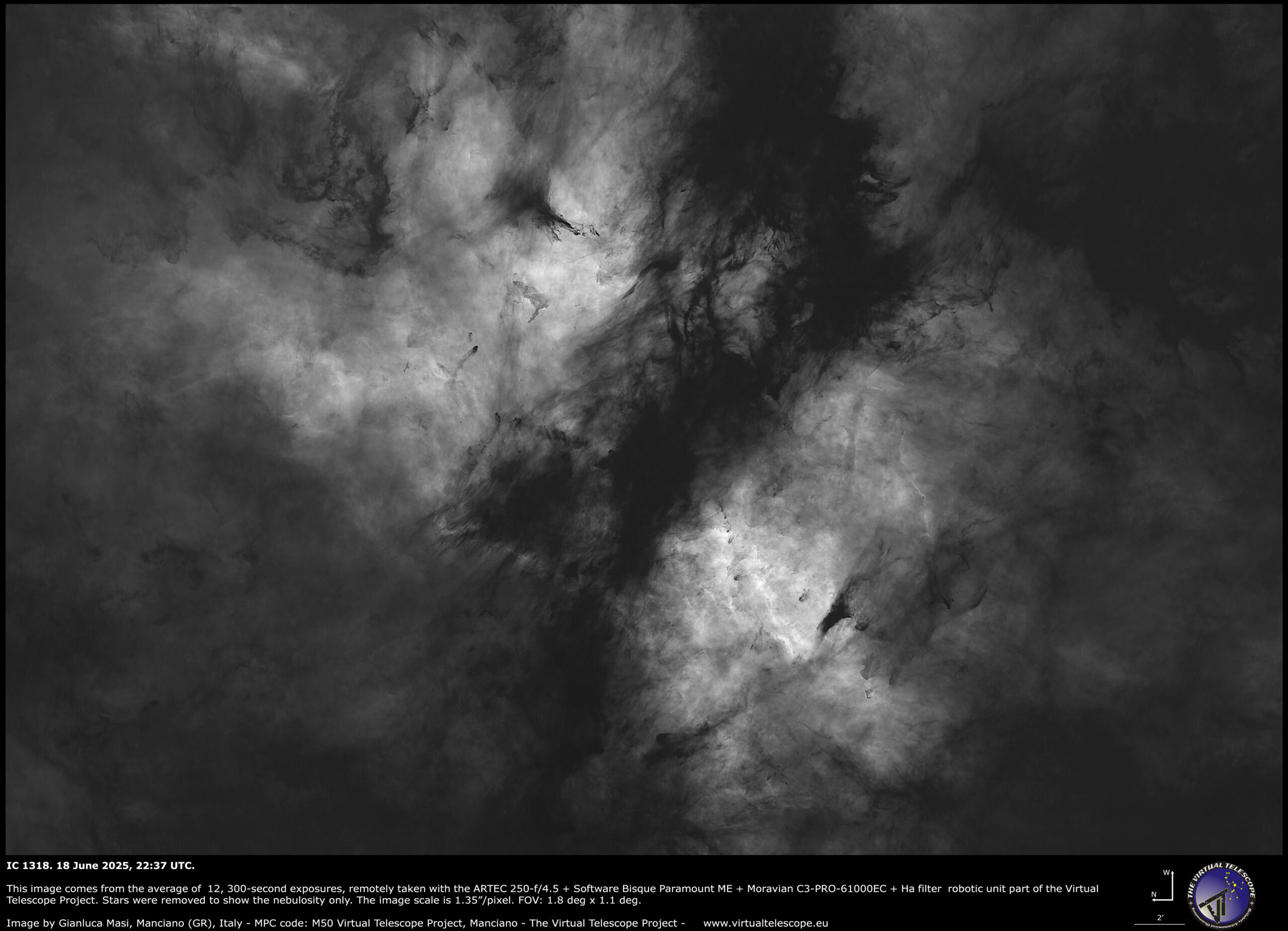 The IC 1318 “Butterfly” emission nebula: H-alpha image.