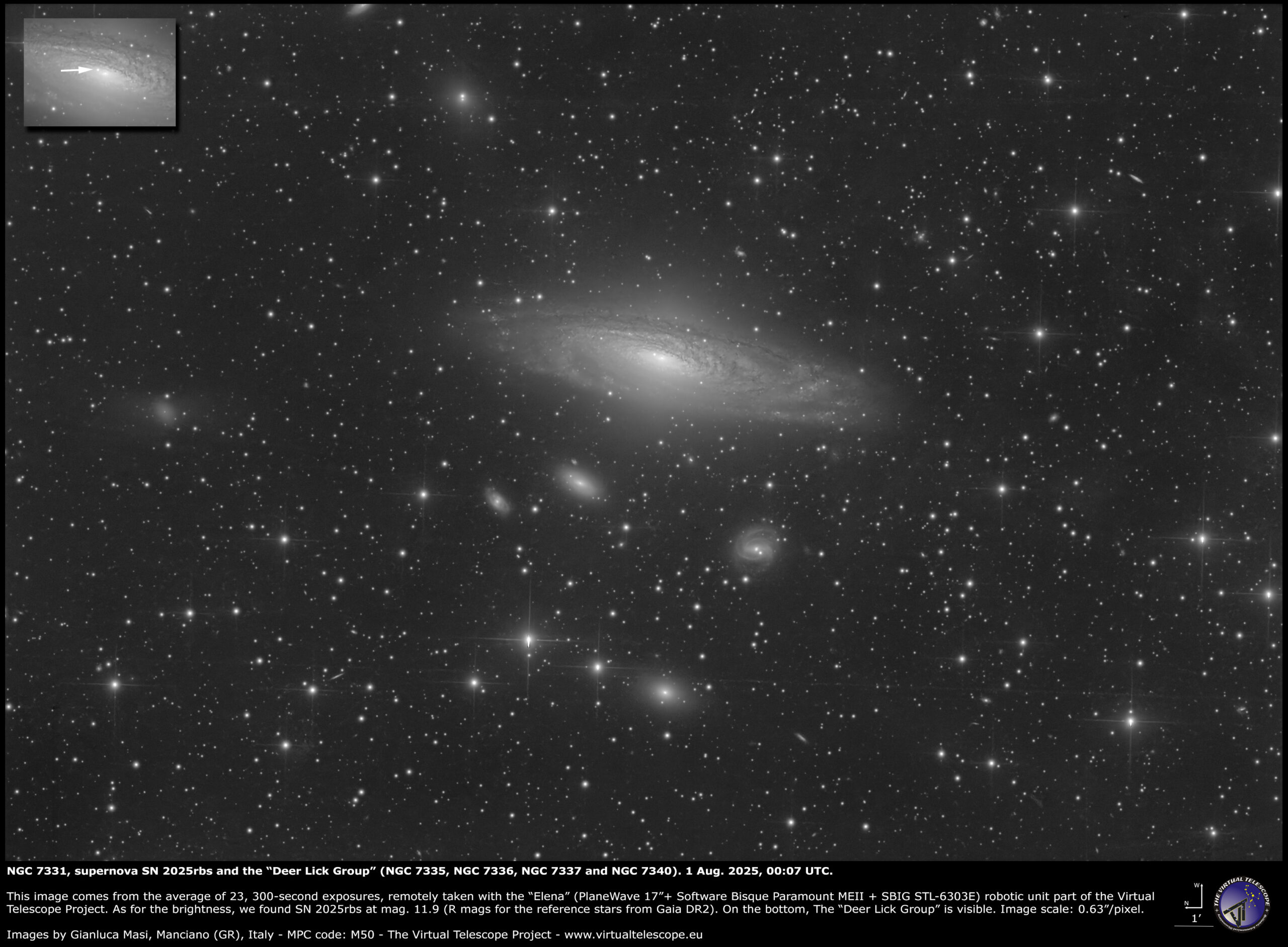 Supernova SN 2025rbs in the NGC 7331 galaxy: 1 Aug. 2025.