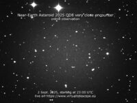Near-Earth Asteroid 2025 QD8 very close encounter: poster of the event.