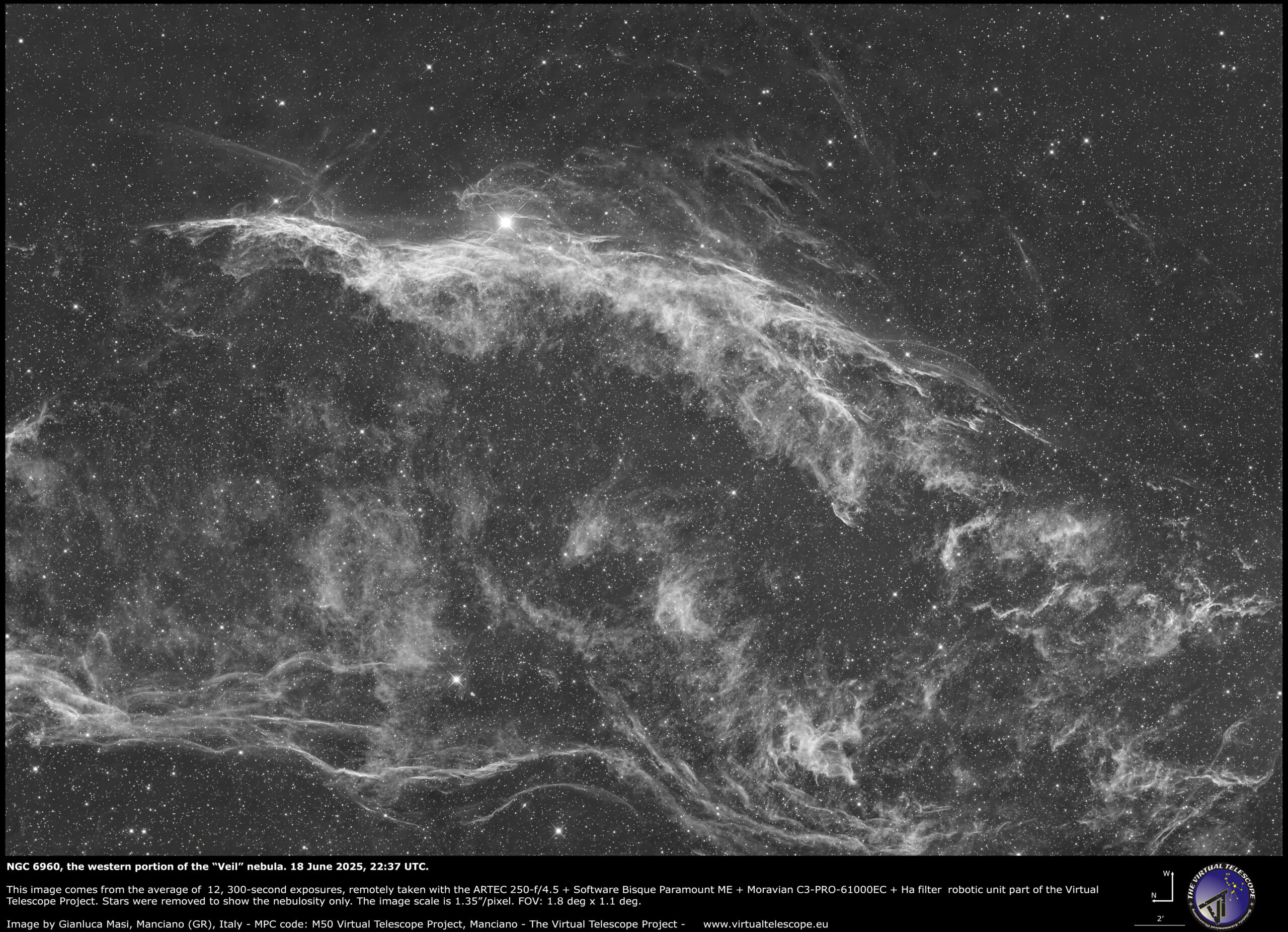 NGC 6960, part of the “Veil” nebula: H-alpha image.
