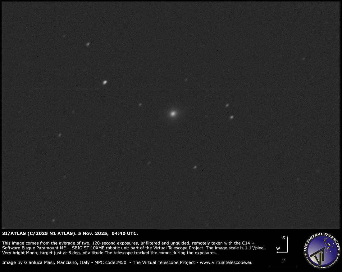 The interstellar comet 3I/ATLAS, imaged on 5 Nov. 2025.