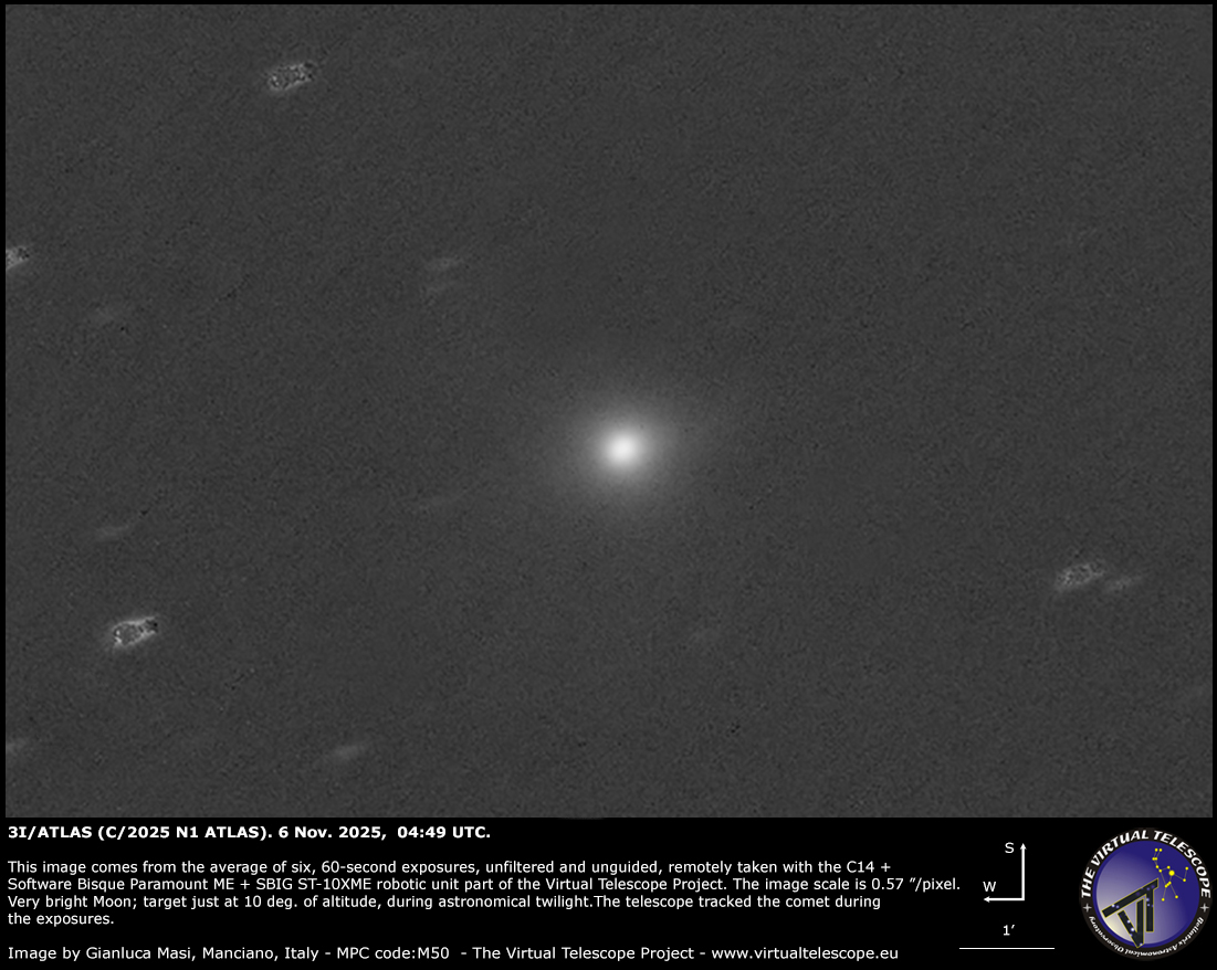 The interstellar comet 3I/ATLAS, imaged on 6 Nov. 2025.
