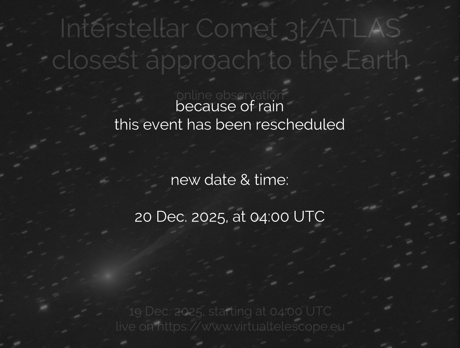 Interstellar comet 3I/ATLAS: poster of the event.