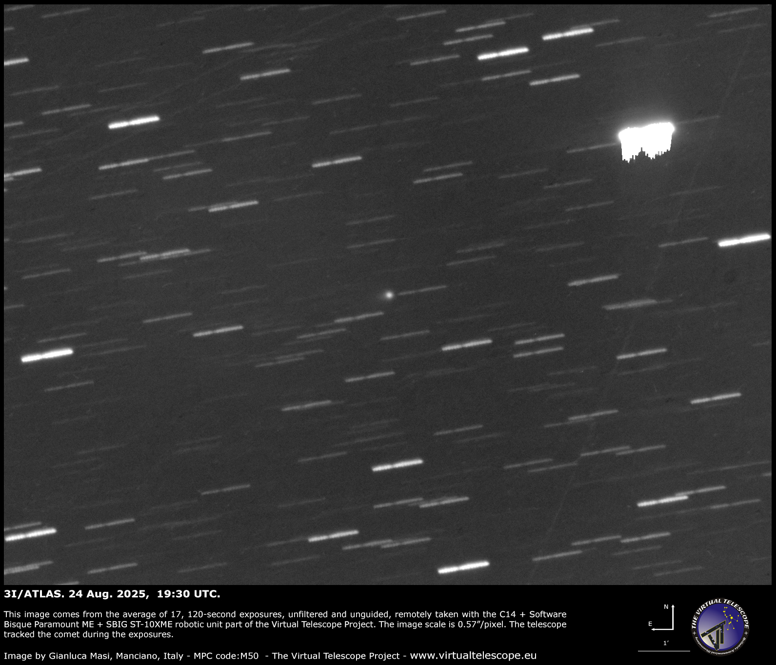 La cometa interstellare 3I/ATLAS, ripresa il 24 agosto 2025: si noti la debole chioma.