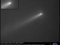 Comet C/2025 K1 ATLAS: the fragmentation of the nucleus is well visible, with likely three parts. 12 Nov. 2025.