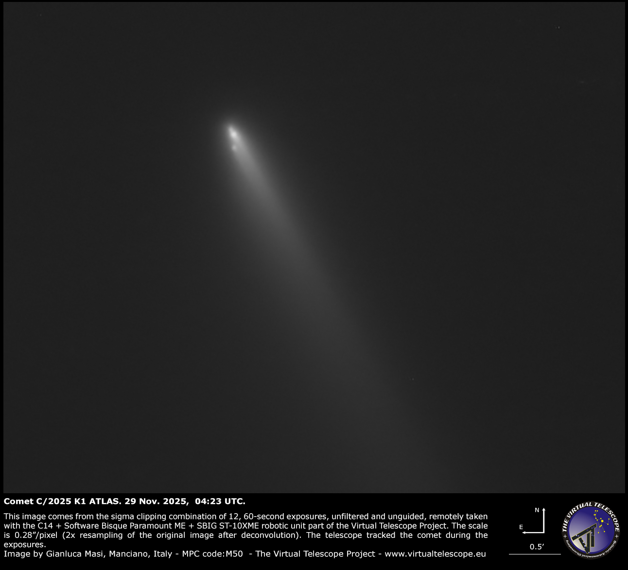 Comet C/2025 K1 ATLAS: at least a new fragment is visible. 29 Nov. 2025.