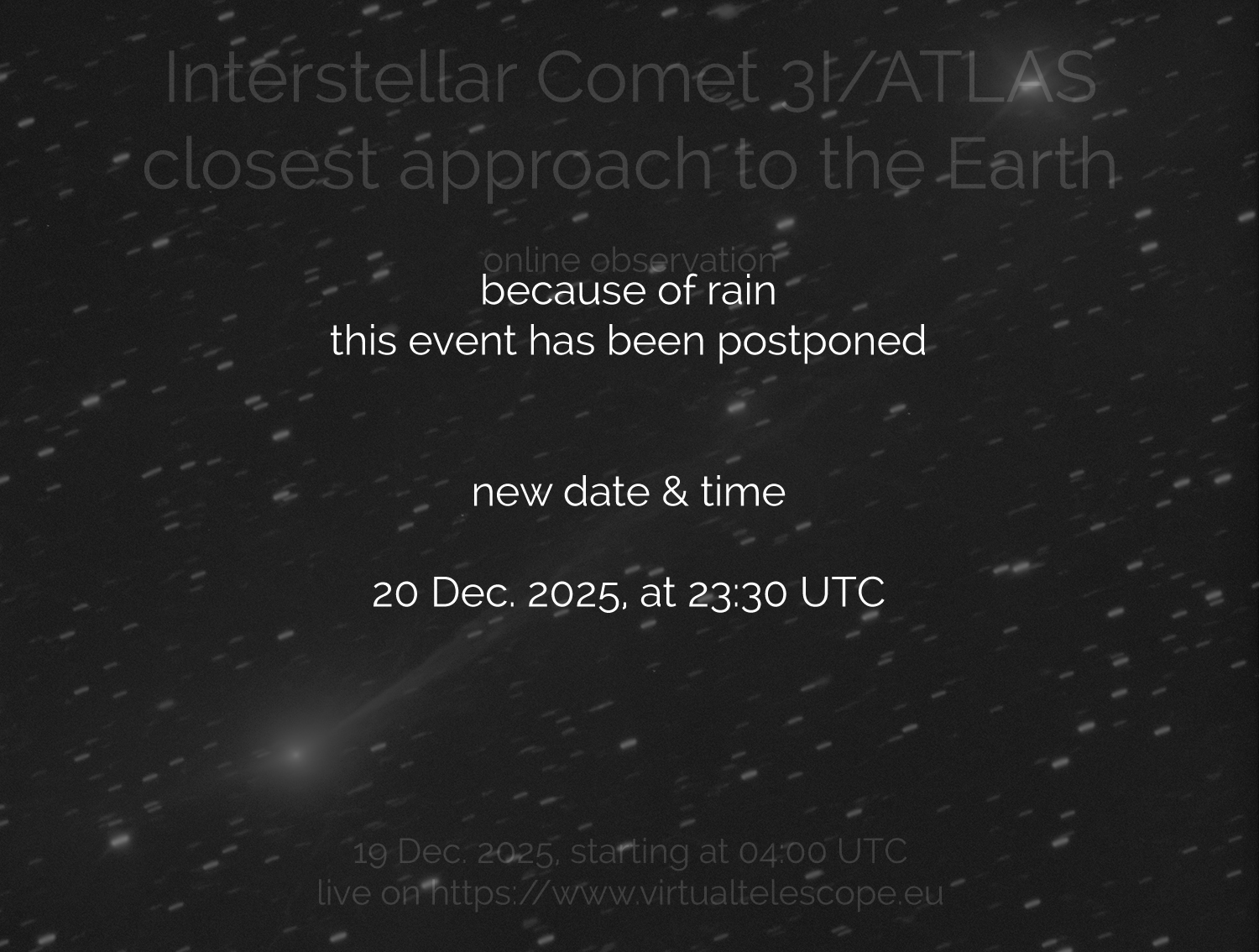 Interstellar comet 3I/ATLAS: poster of the event.