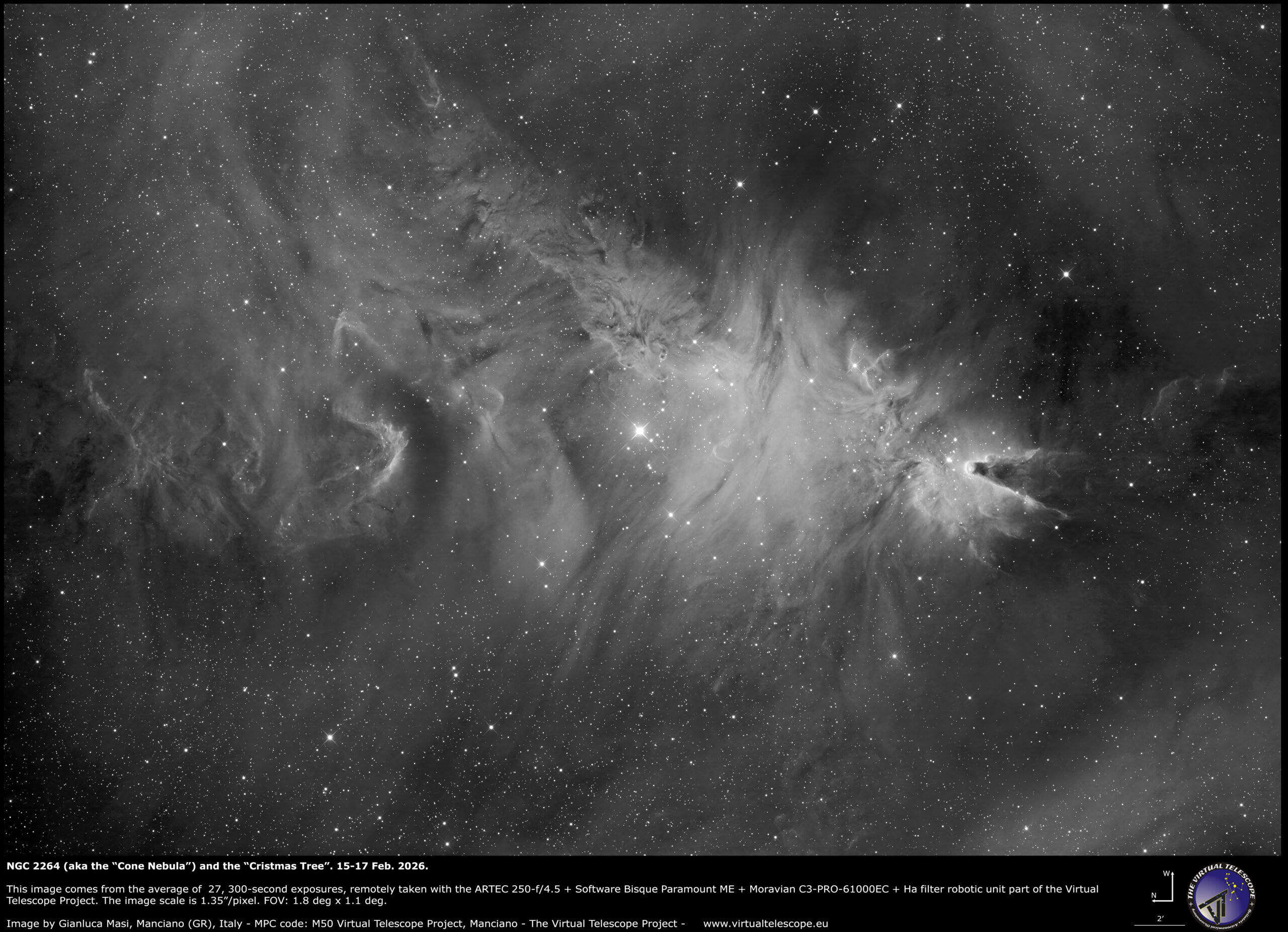 The “Cone Nebula” and the “Christmas Tree” open star cluster.