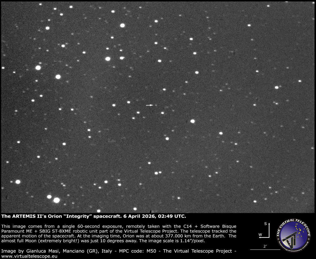 The ARTEMISS II's Orion "Integrity" spacecraft. 6 April 2026.