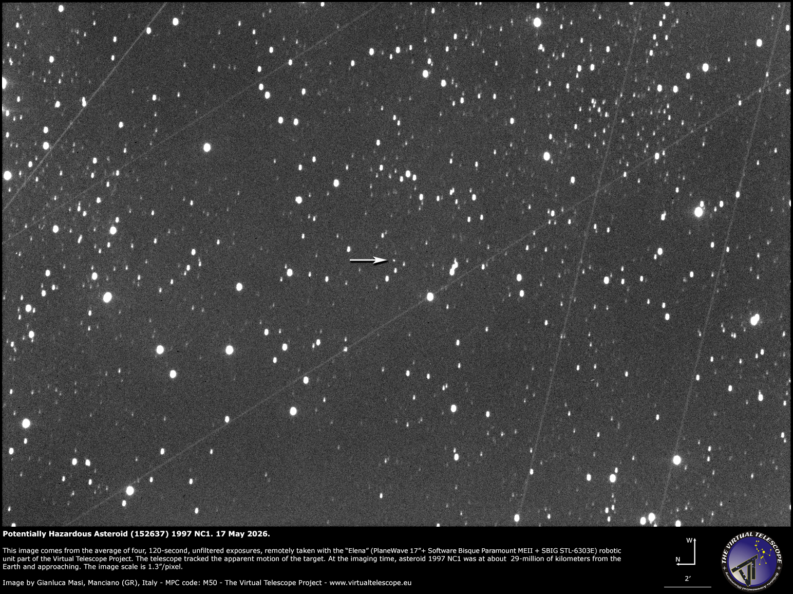 Potentially Hazardous Asteroid (152637) 1997 NC1: an image (17 May 2026)